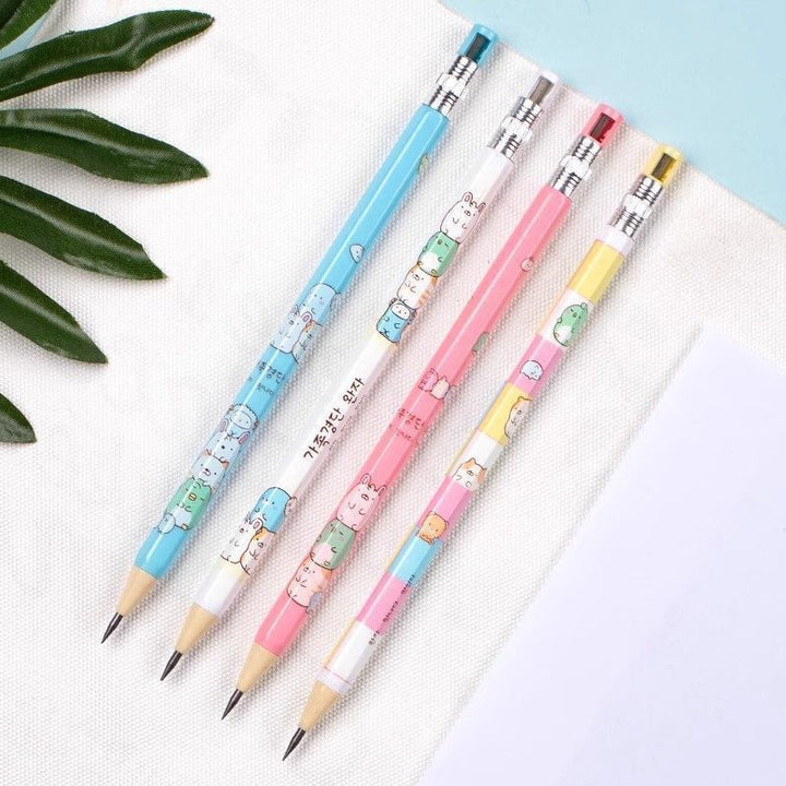 Mechanical 2.0 pencil with sharpener at the back. Dark and not easy to break. 4pc set.