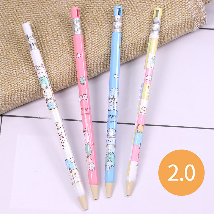 Mechanical 2.0 pencil with sharpener at the back. Dark and not easy to break. 4pc set.