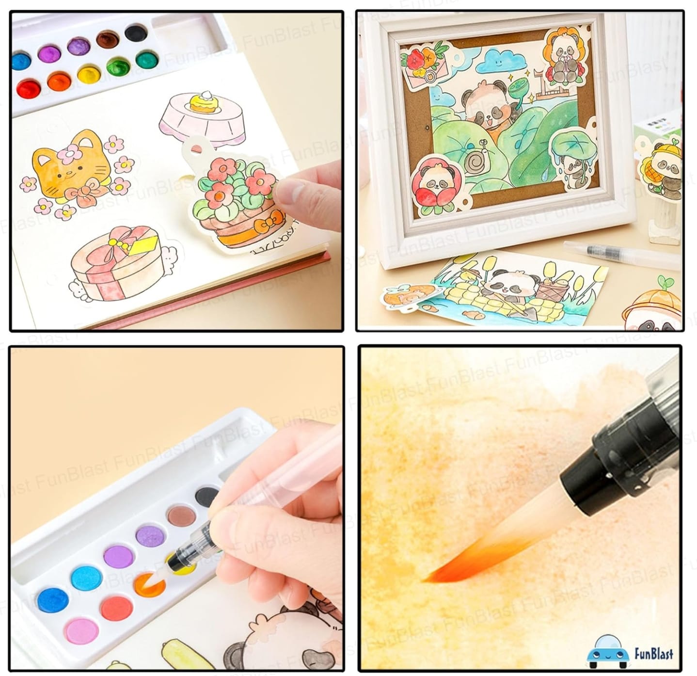 Watercolor Painting Book Set – DIY Graffiti Coloring Note-Book with Watercolor Gouache Brush, Creative Cartoon Coloring Book, Dip Water to Paint Painting Set for Kids(Capybara)
