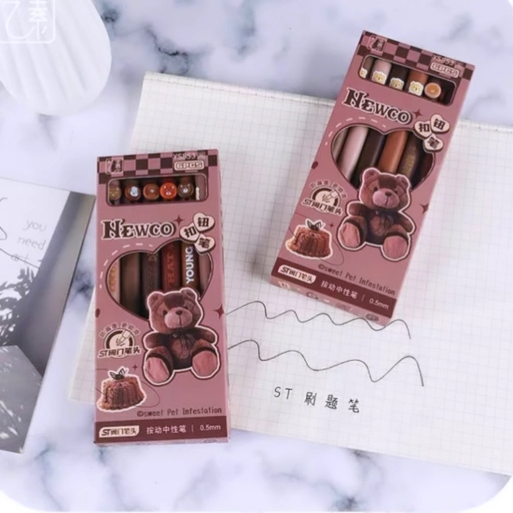 Bear Pen set kawaii. 6pc in one box.