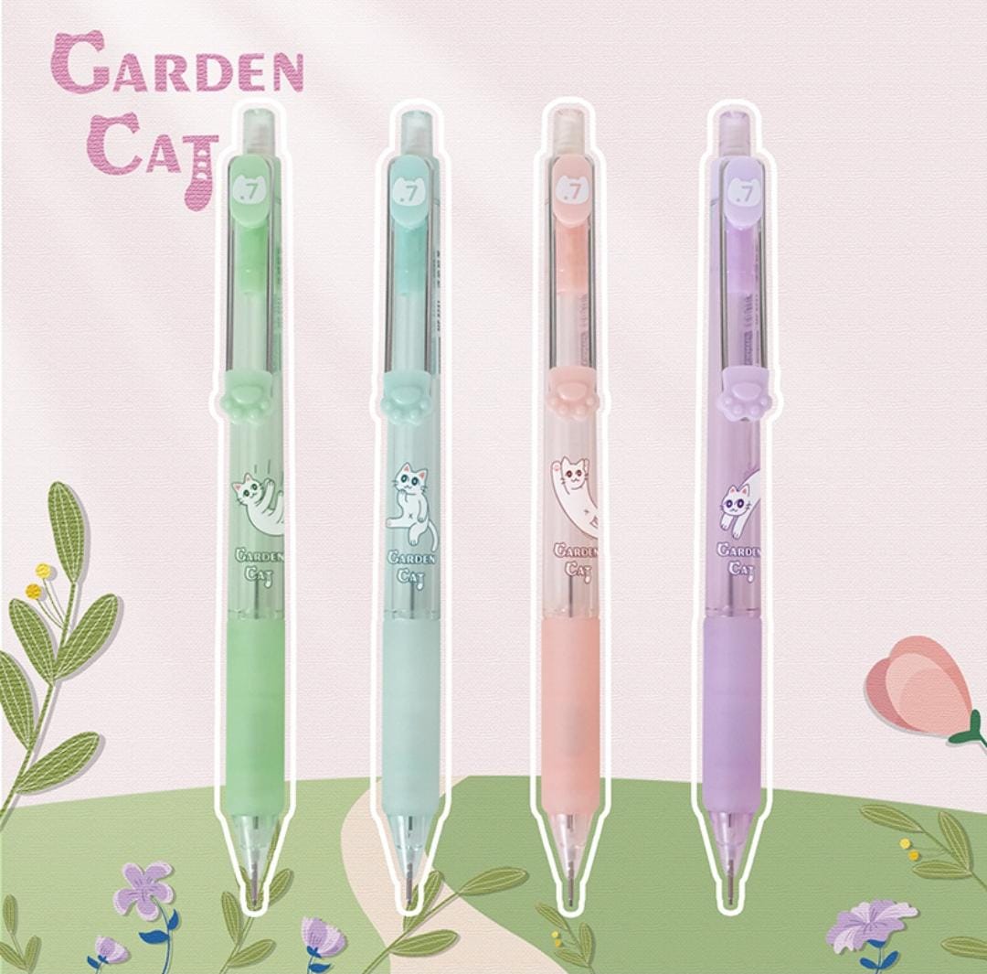 Garden Cat mechanical pencil pastel colour body dark ink. 4pc.