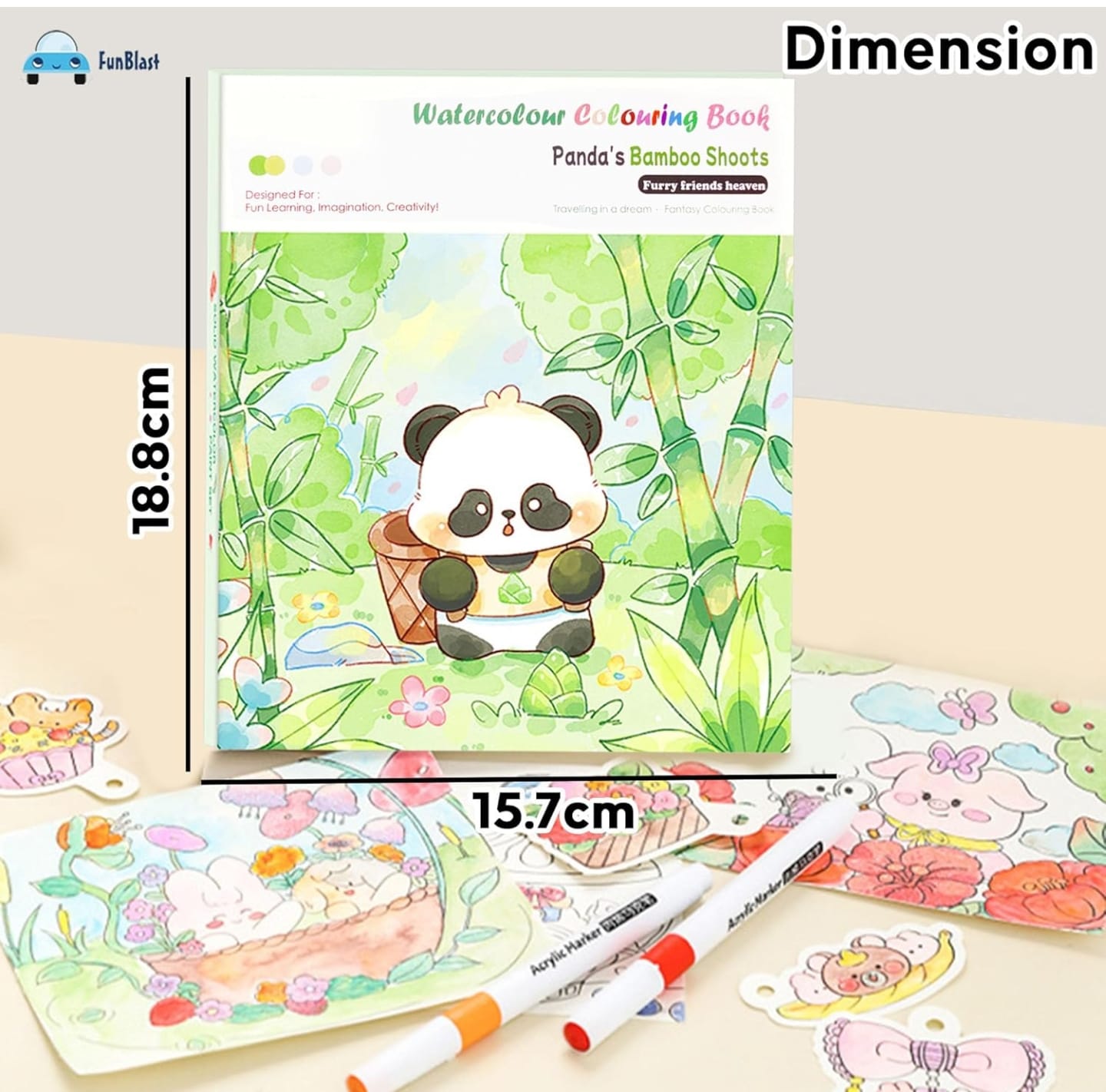 Watercolor Painting Book Set – DIY Graffiti Coloring Note-Book with Watercolor Gouache Brush, Creative Cartoon Coloring Book, Dip Water to Paint Painting Set for Kids(Panda)