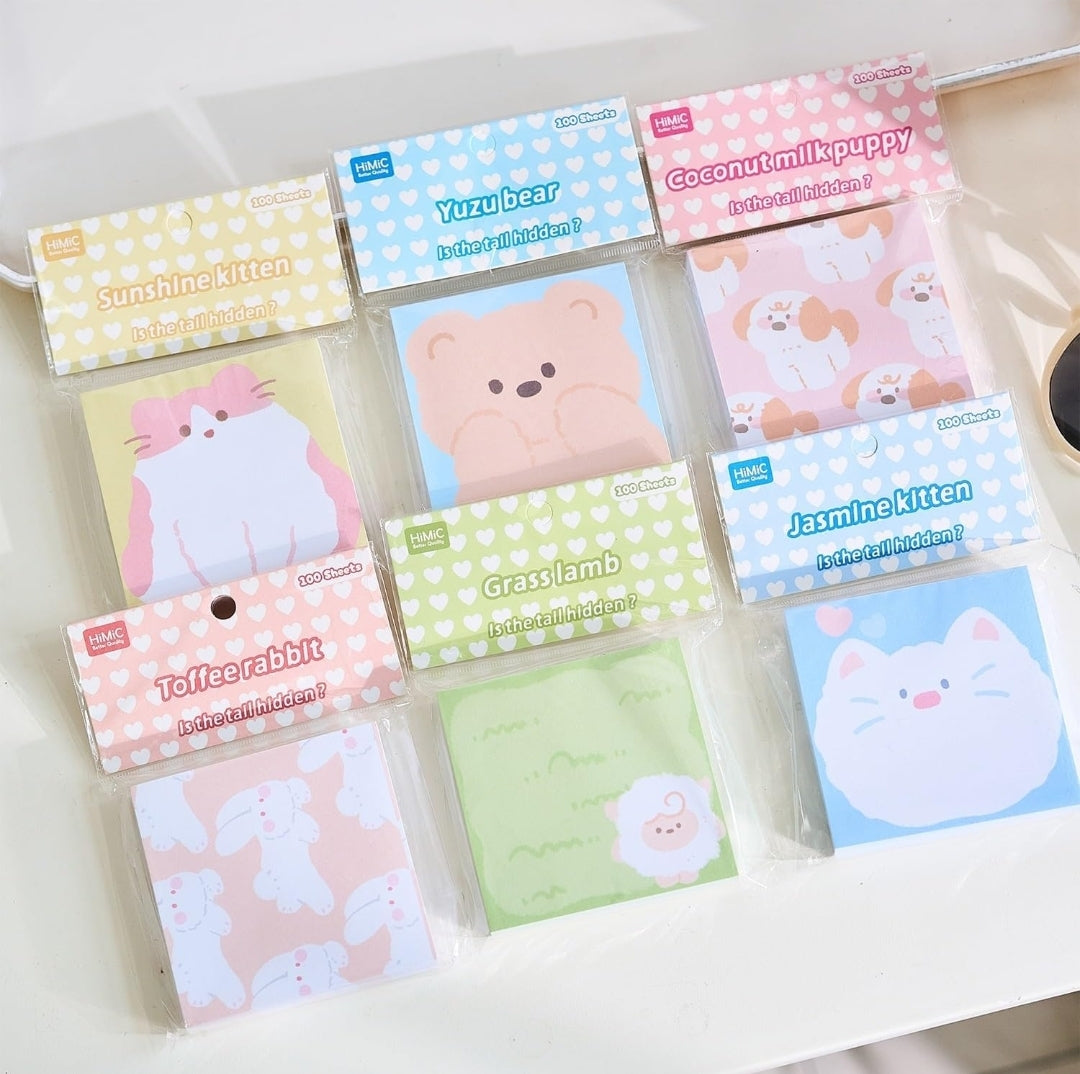 6pcs Cute Cartoon Animals Memo Pad Sticky Notes each design has 100 pages Writing Pads Label Mark Stickers Stationery School Supplies Sticky Notes