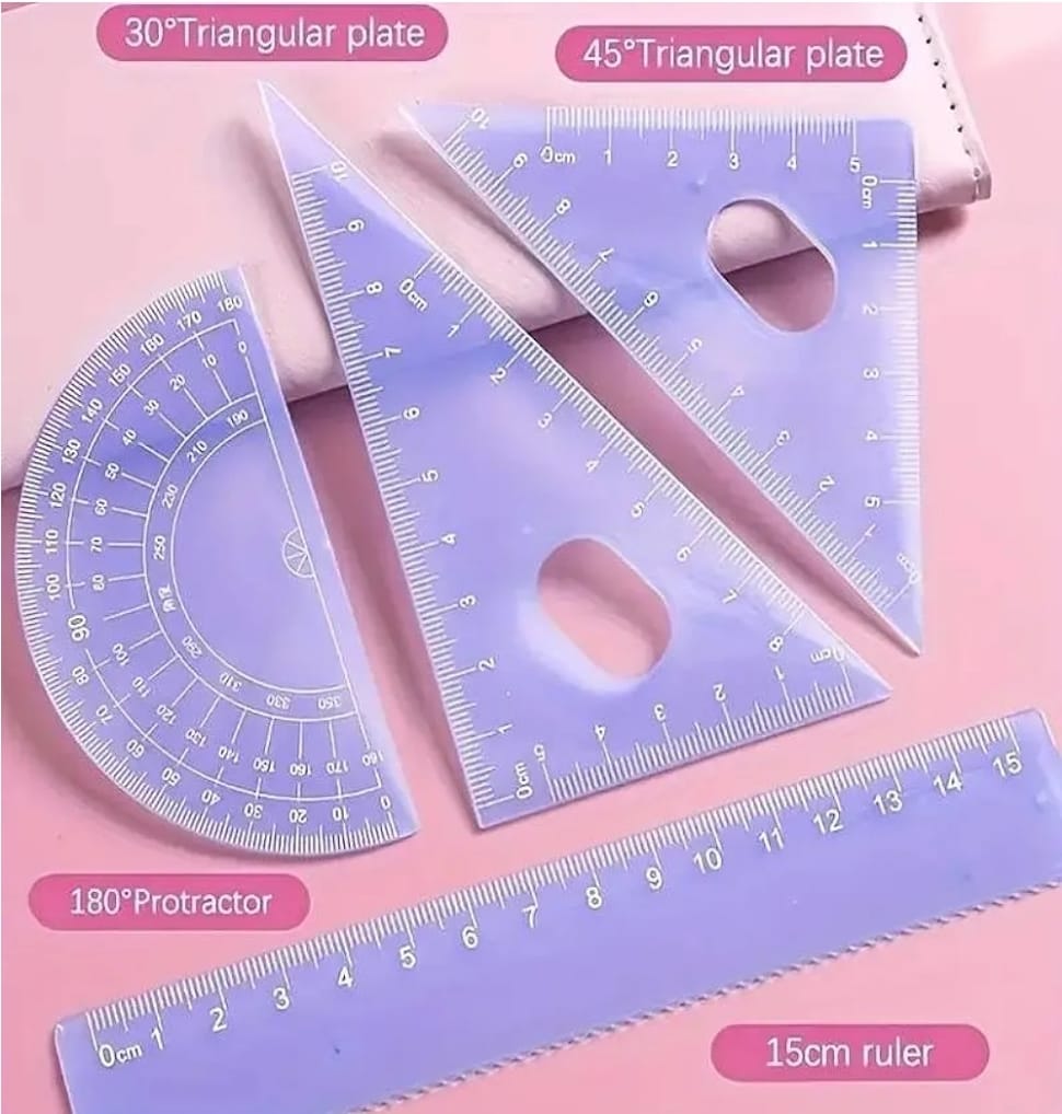 4 in 1 Protractor and Ruler Set - 4 Pack Set Square, Square Rulers, School Geometry Set, Math Protractor, Geometry Rulers (Ruler Random)