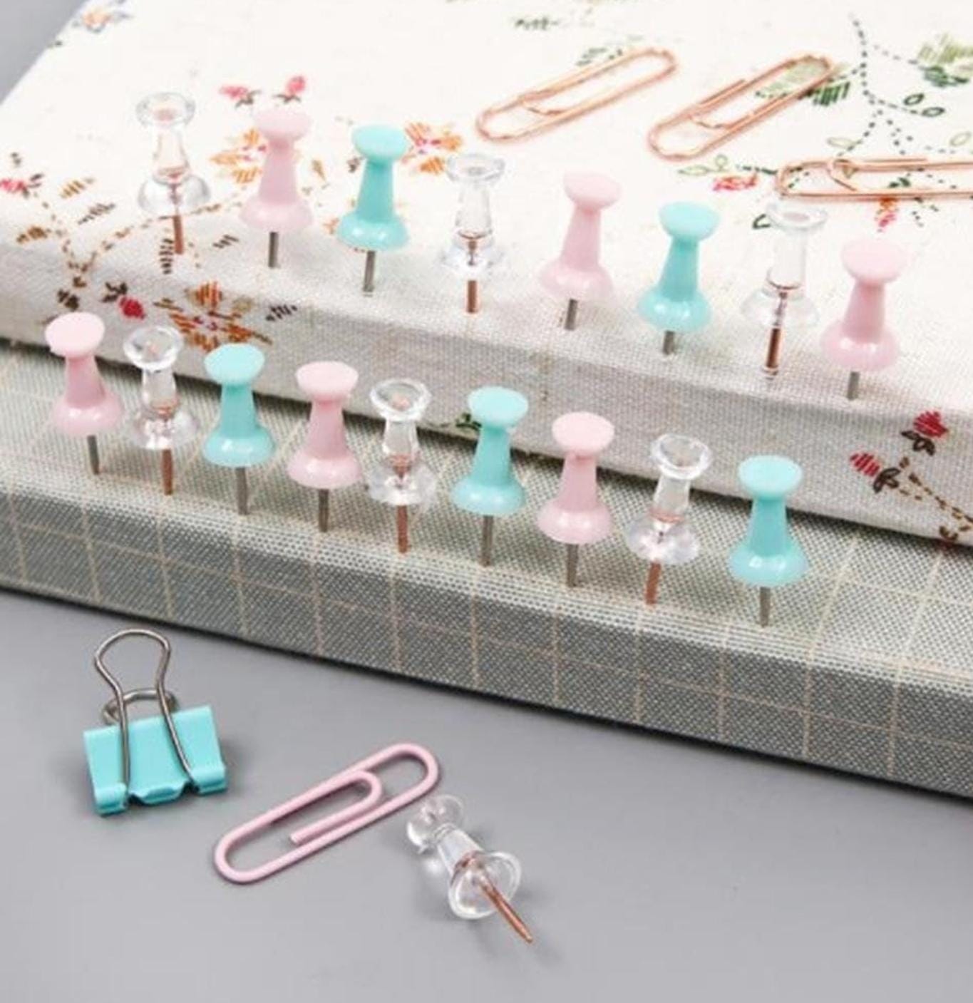 Binder Clips, Push Pins, Paper Clips Combo Set | Large & Small Stationery Kit for Office, School & Home Supplies (Purple)