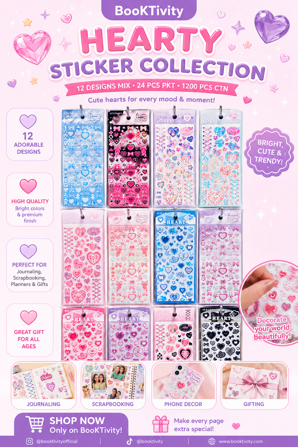 Heart shaped waterproof stickers set of 1 any random design