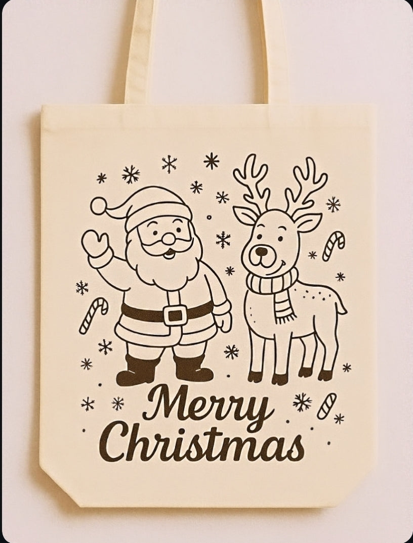 Christmas jute bag DIY colour your bag pre-oulined tote bag for your little one environment friendly.