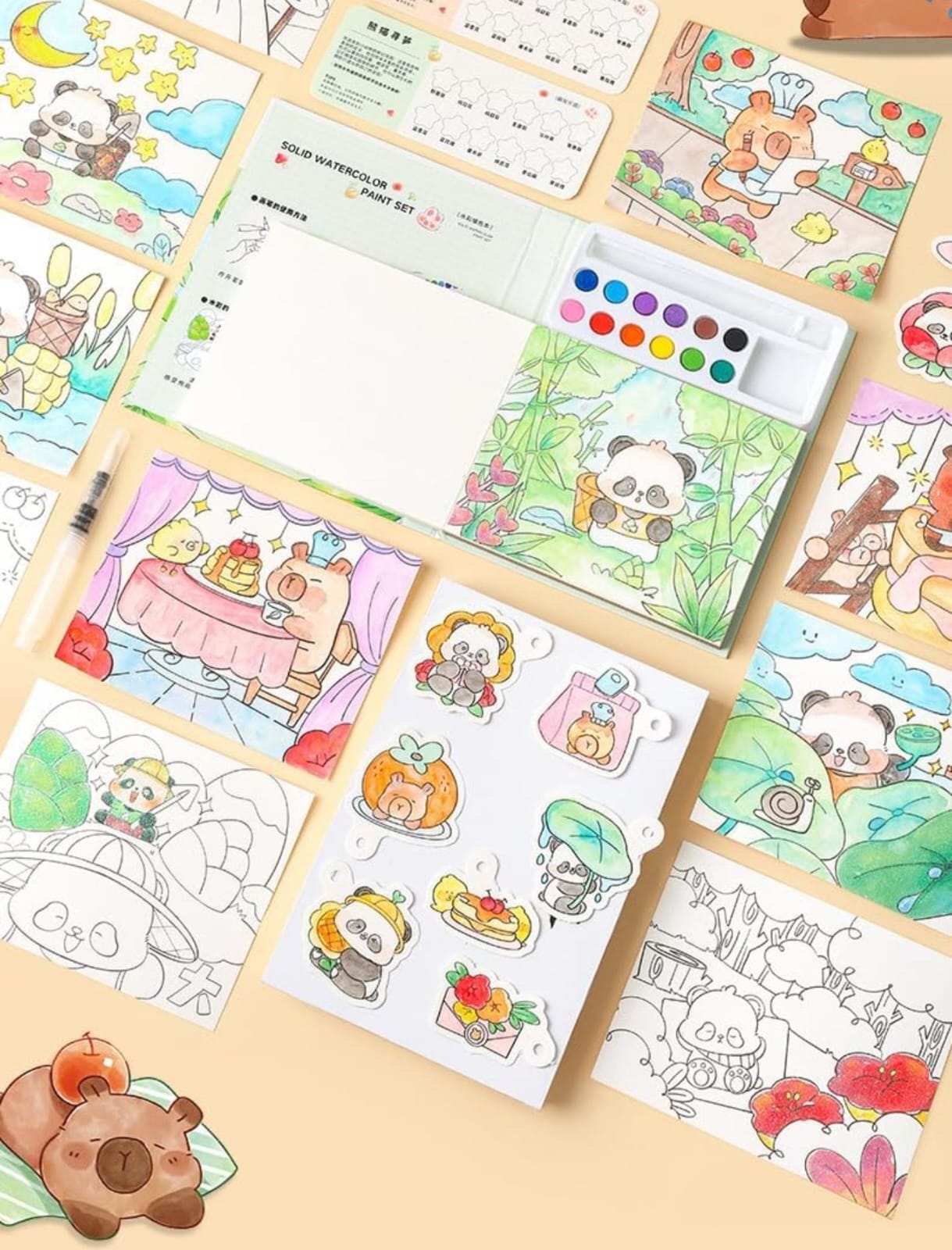 Watercolor Painting Book Set – DIY Graffiti Coloring Note-Book with Watercolor Gouache Brush, Creative Cartoon Coloring Book, Dip Water to Paint Painting Set for Kids, Boys, Girls, Childrens (Princess)