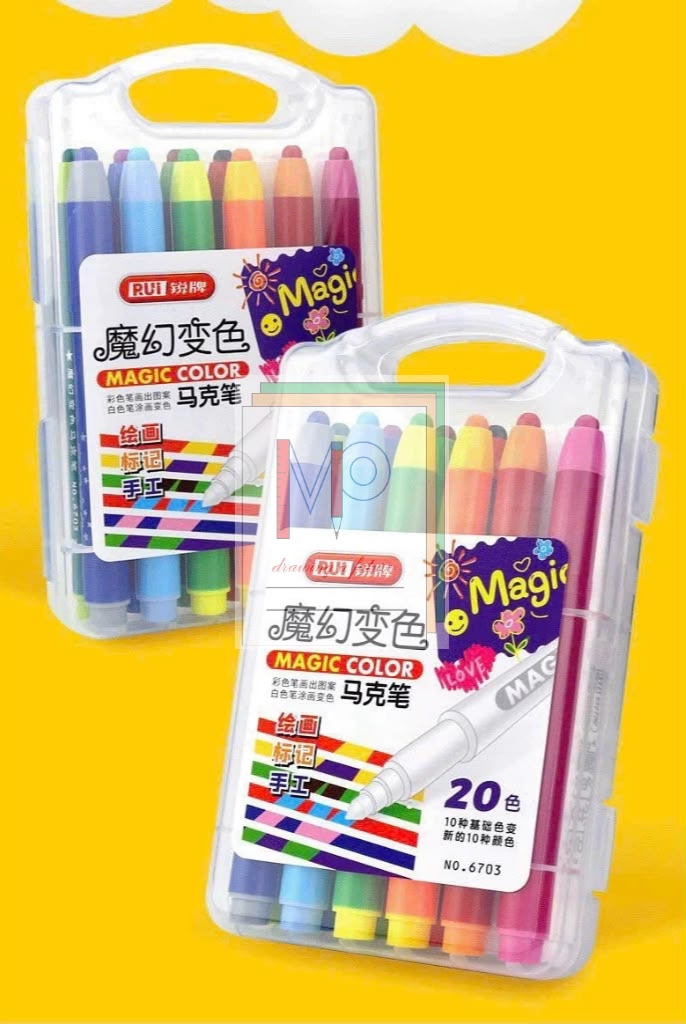 Magic Color Markers Set of 20 | Colour-Changing Art Markers in a Transparent Carry Case