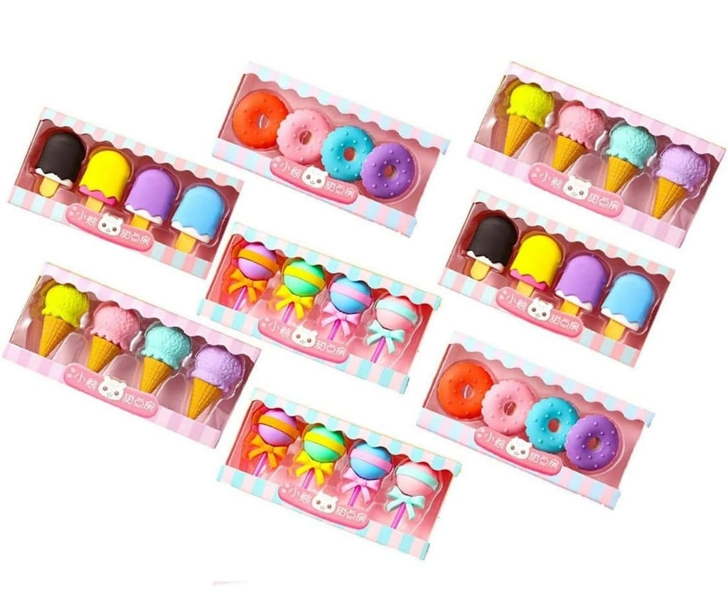 Candy shape big size 3d eraser box set. 4pc in one box.