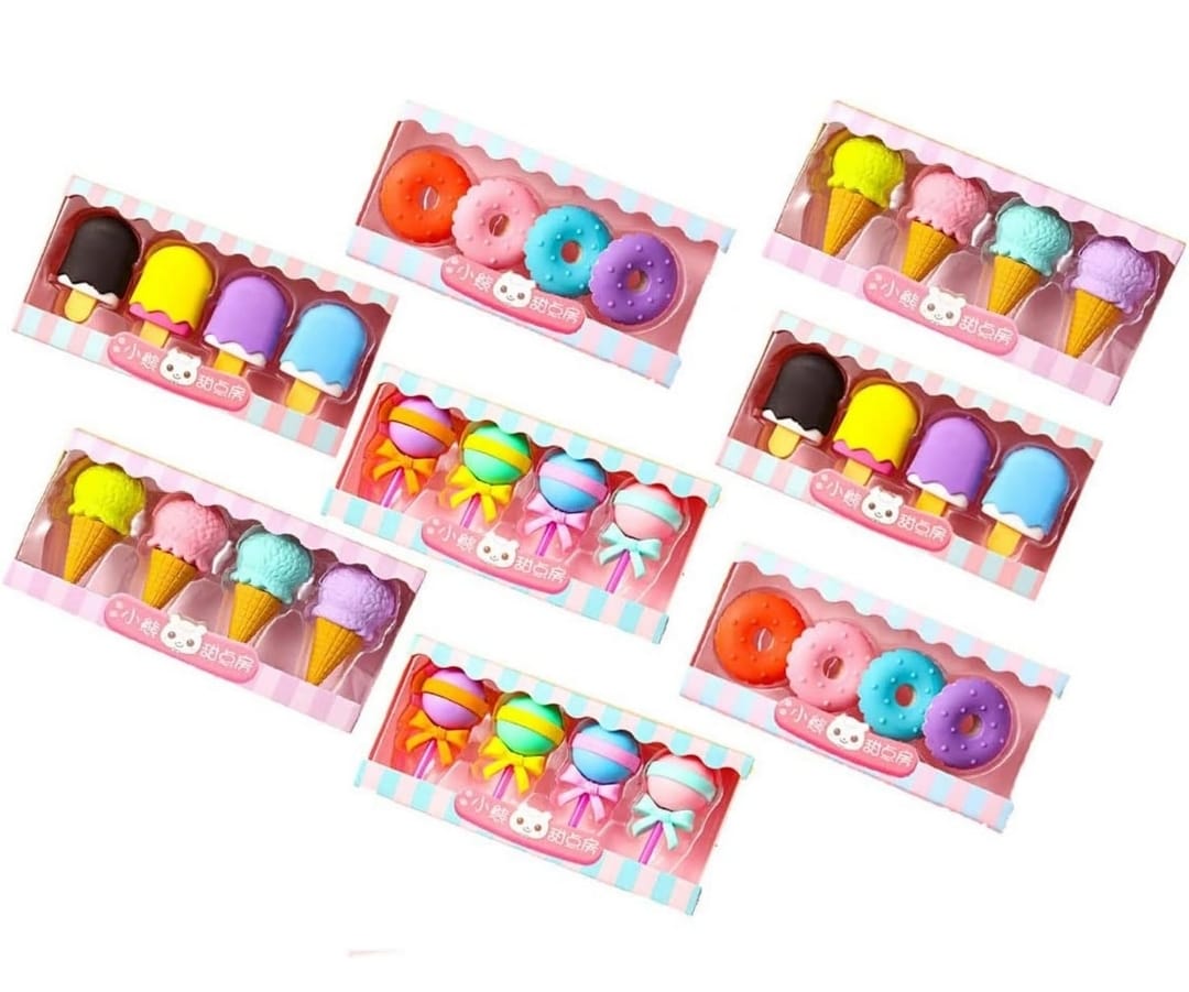 Candy shape big size 3d eraser box set. 4pc in one box.