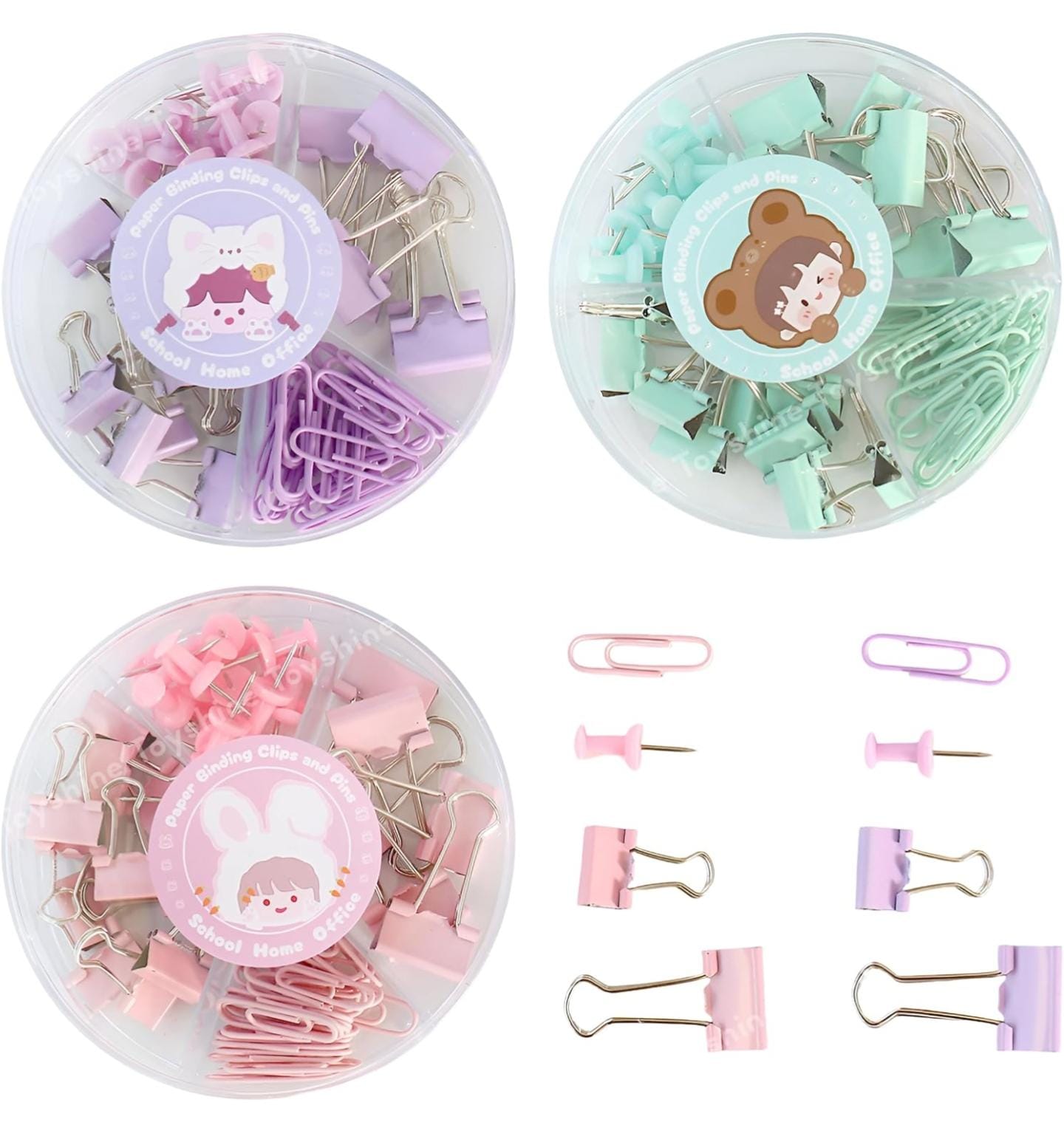 Binder Clips, Push Pins, Paper Clips Combo Set | Large & Small Stationery Kit for Office, School & Home Supplies (Purple)