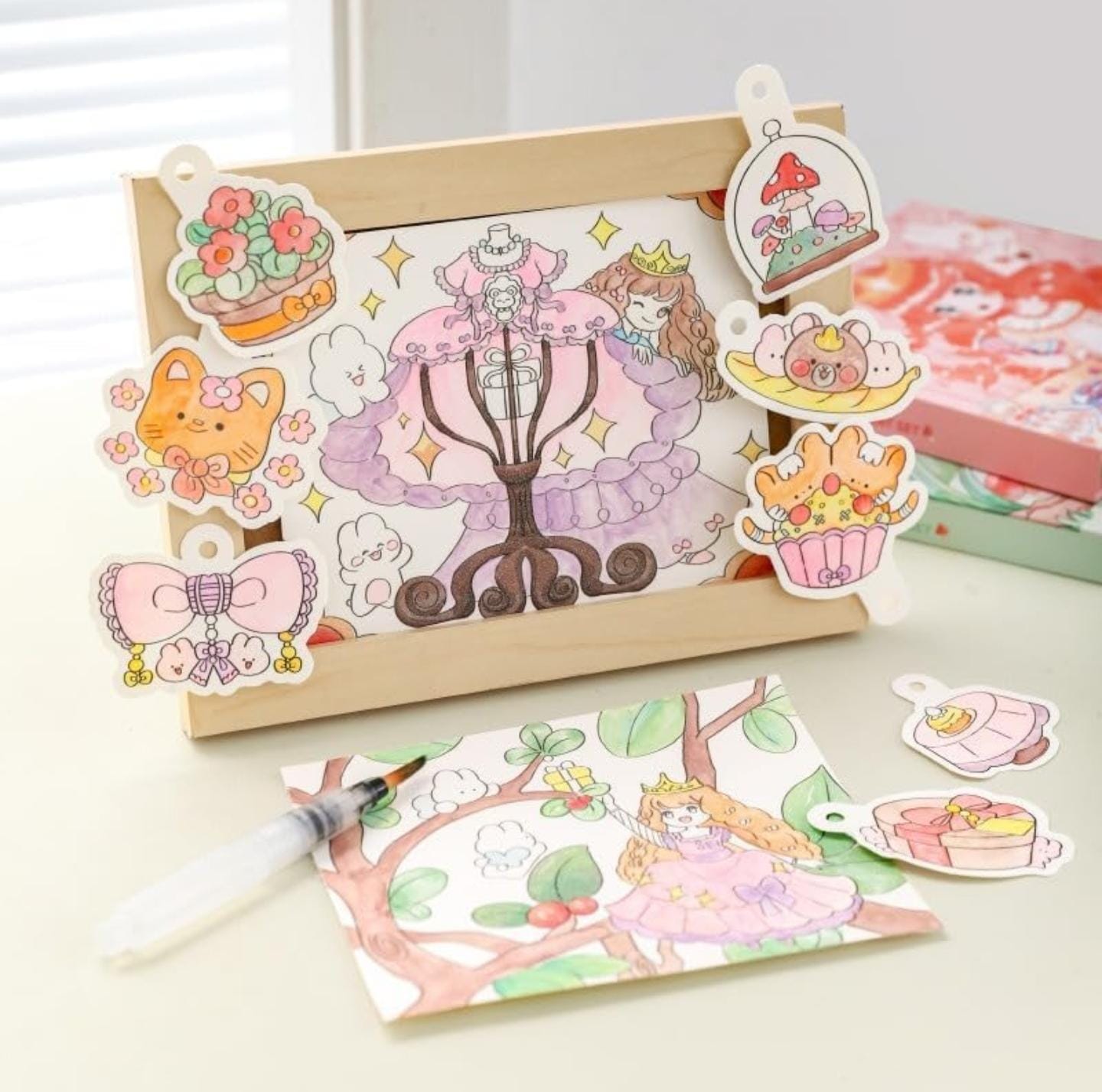 Watercolor Painting Book Set – DIY Graffiti Coloring Note-Book with Watercolor Gouache Brush, Creative Cartoon Coloring Book, Dip Water to Paint Painting Set for Kids, Boys, Girls, Childrens (Rabbit)