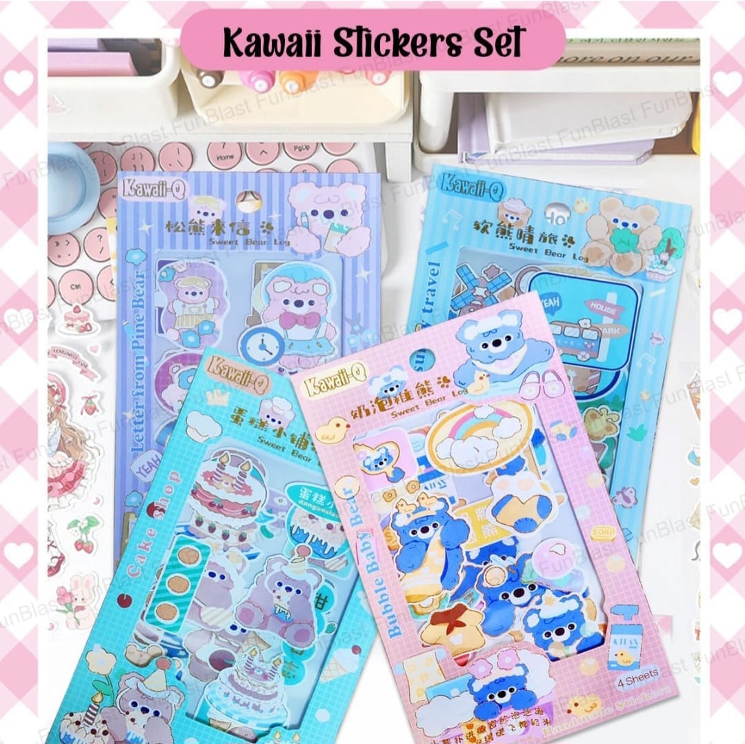 Kawaii sticker gift pack. Each pack has 4 sticker sheets. Best for return gift. 1pack.