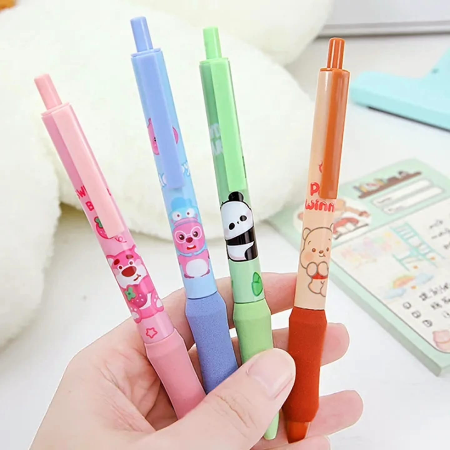 Kawaii blue ink gel pen 0.5mm with soft grip. 4pc.