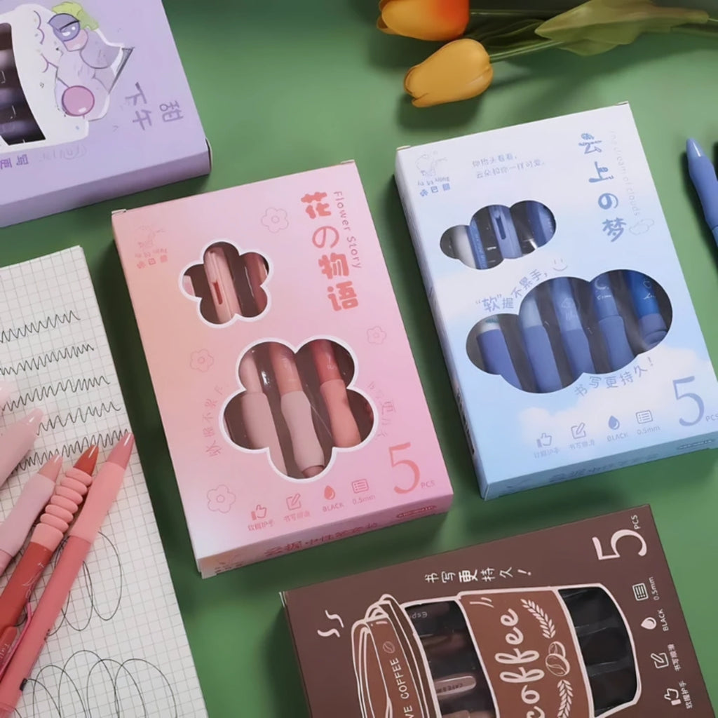 Japanese kawaii soft grip black gel pen gift set 5pc in one set