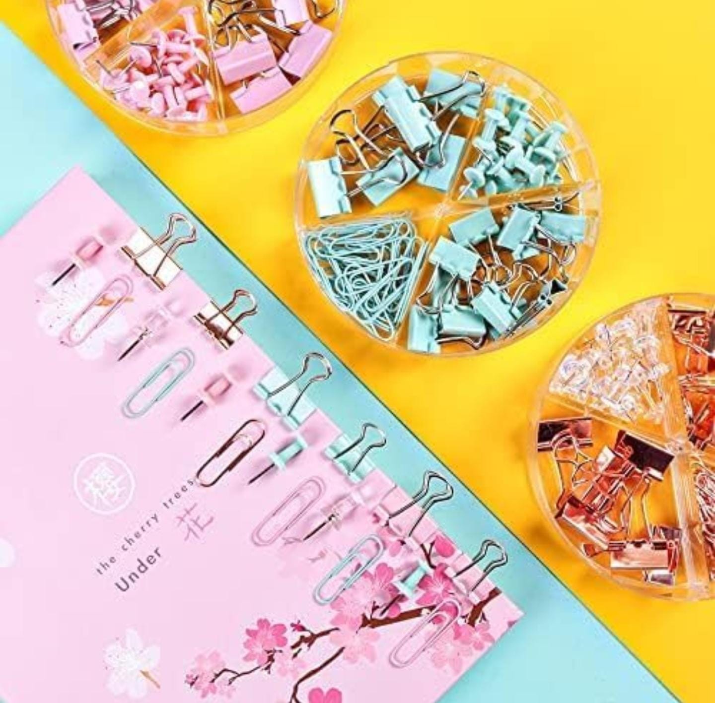 Binder Clips, Push Pins, Paper Clips Combo Set | Large & Small Stationery Kit for Office, School & Home Supplies (Purple)