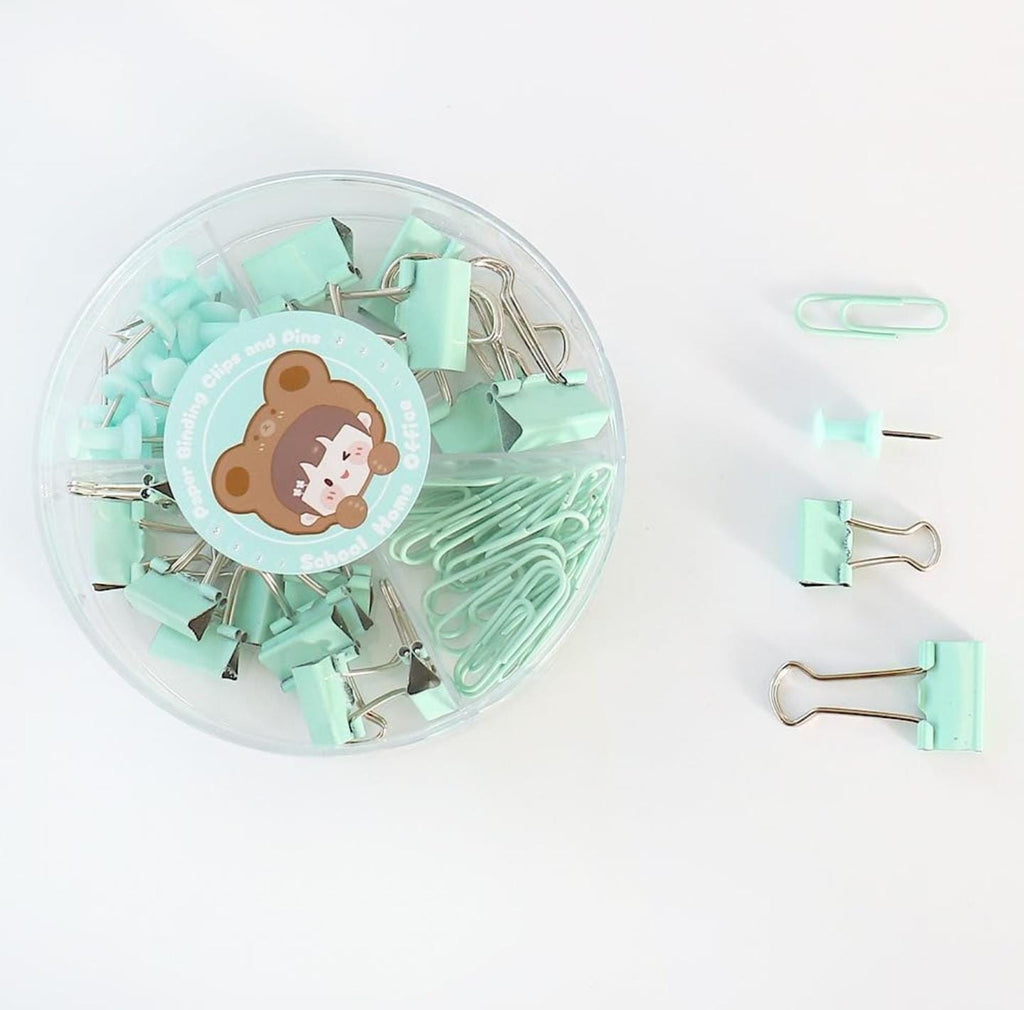 Binder Clips, Push Pins, Paper Clips Combo Set | Large & Small Stationery Kit for Office, School & Home Supplies (Pink)