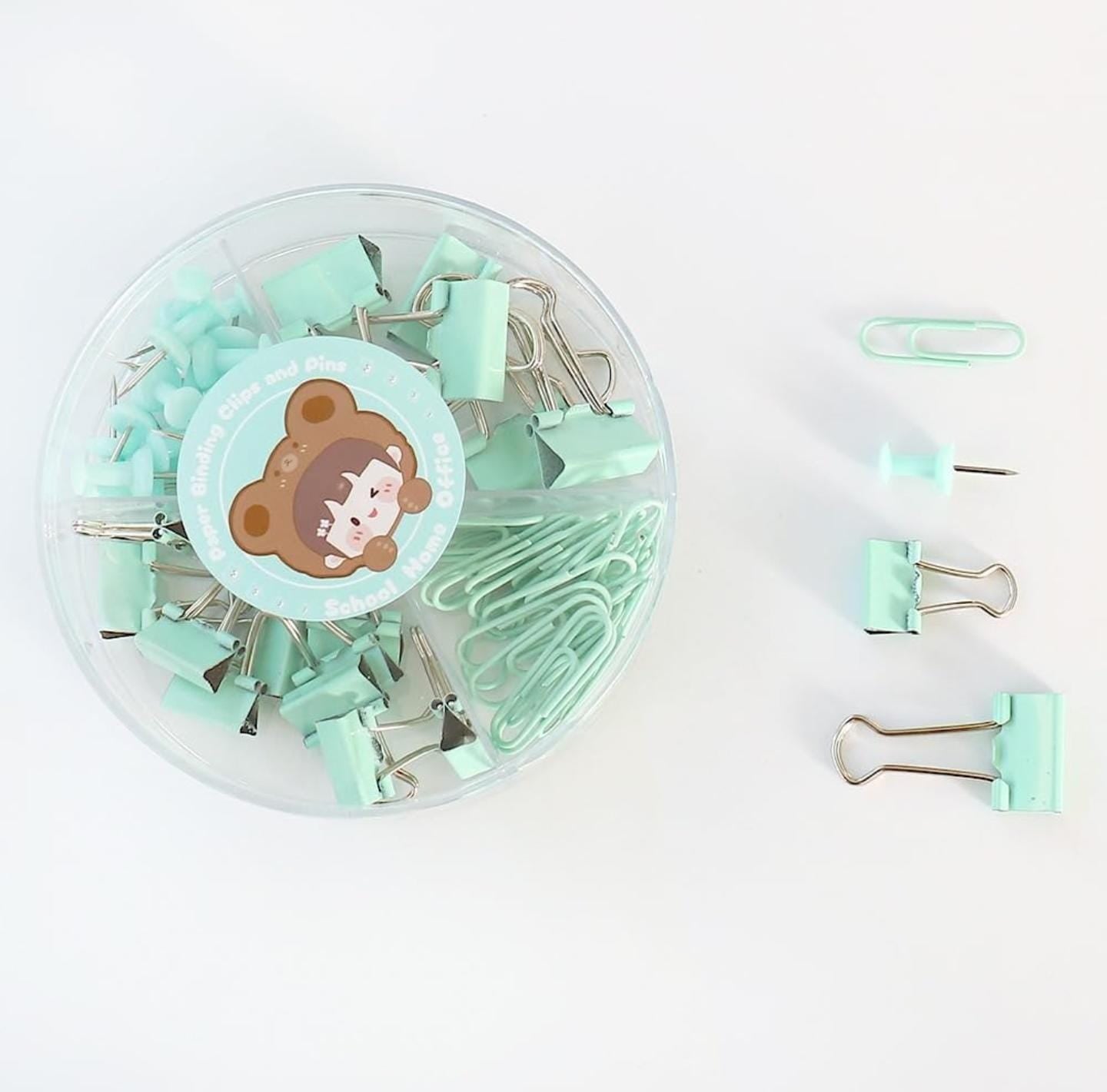 Binder Clips, Push Pins, Paper Clips Combo Set | Large & Small Stationery Kit for Office, School & Home Supplies (Pink)