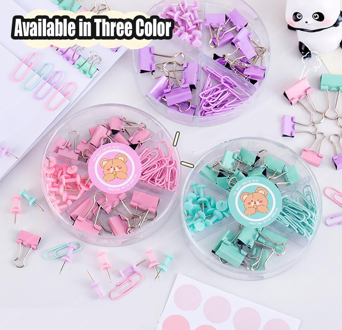 Binder Clips, Push Pins, Paper Clips Combo Set | Large & Small Stationery Kit for Office, School & Home Supplies (Purple)