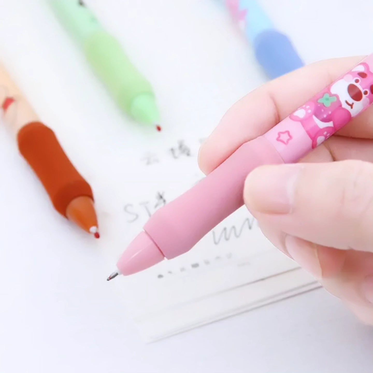 Kawaii blue ink gel pen 0.5mm with soft grip. 4pc.