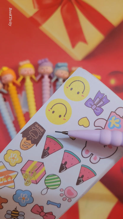 Push back lead Pencils with girl toppers. Sharpner less pencils. Kawaii imported Japanese stationery.