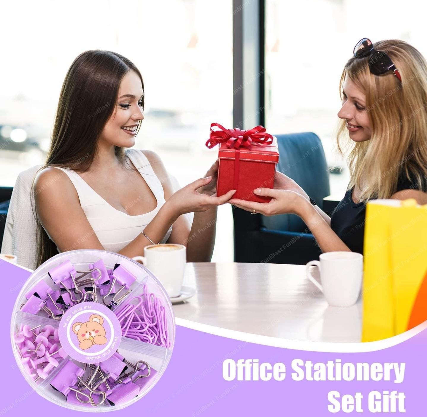 Binder Clips, Push Pins, Paper Clips Combo Set | Large & Small Stationery Kit for Office, School & Home Supplies (Pink)