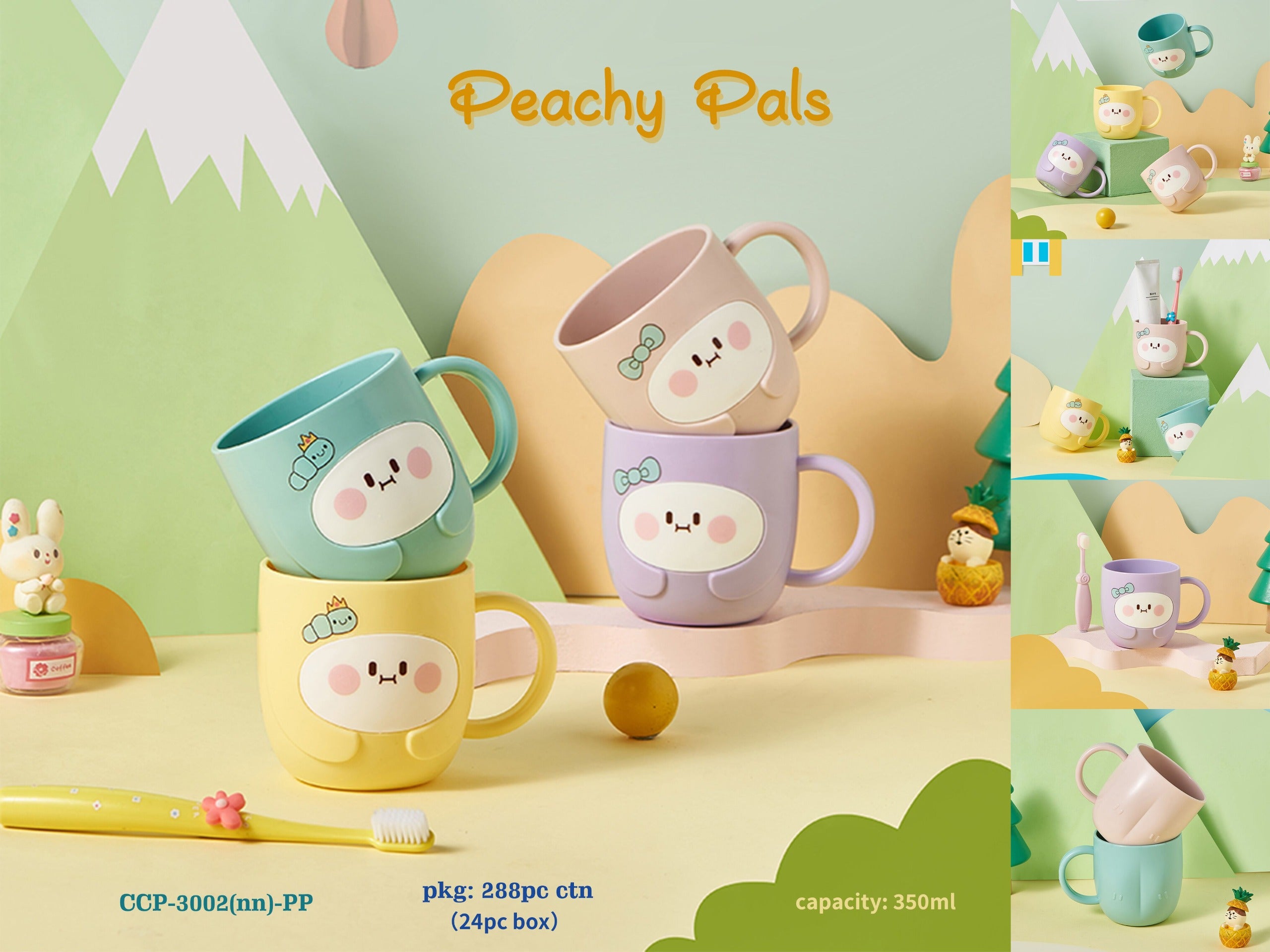 Peachy Pals cute Glass set of 4