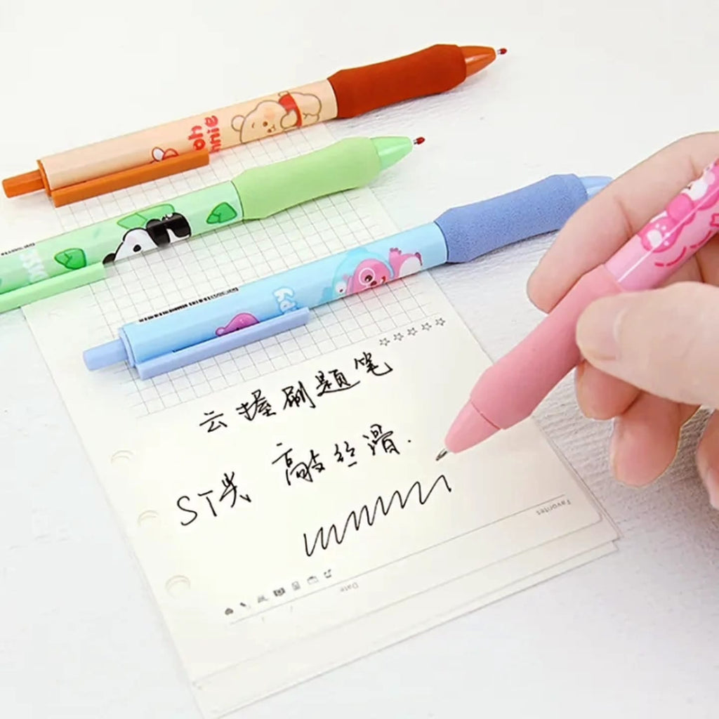 Kawaii blue ink gel pen 0.5mm with soft grip. 4pc.