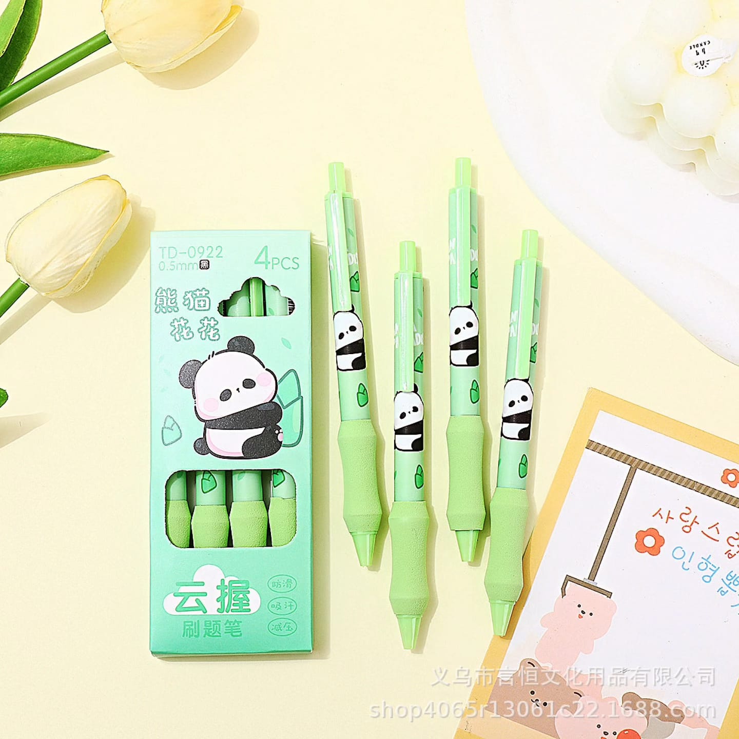Kawaii blue ink gel pen 0.5mm with soft grip. 4pc.