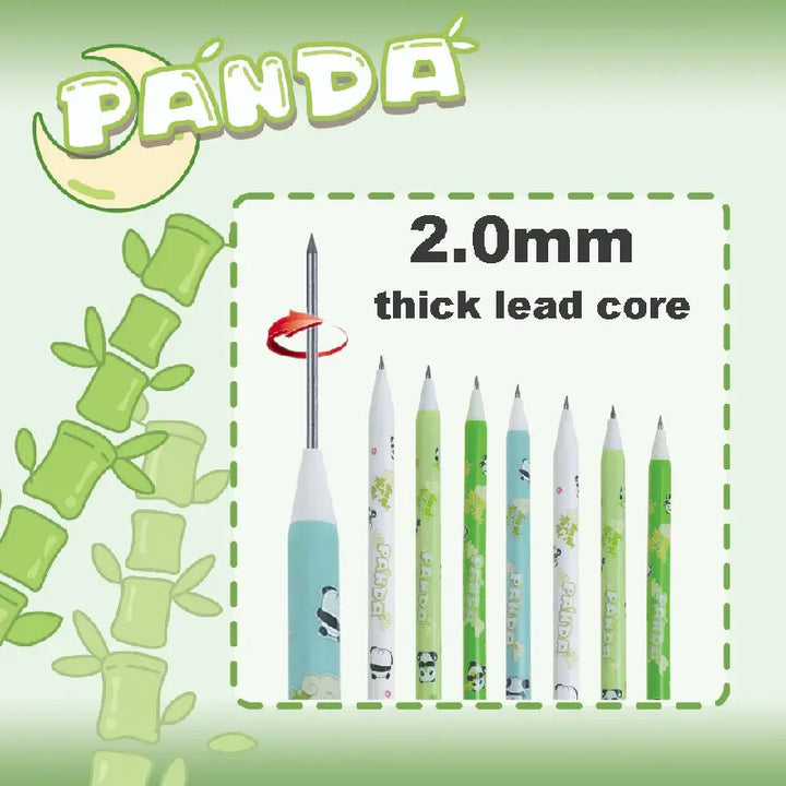 Mechanical Panda pencil sharpener at the end. 2.0 dark lead. 4pc set.