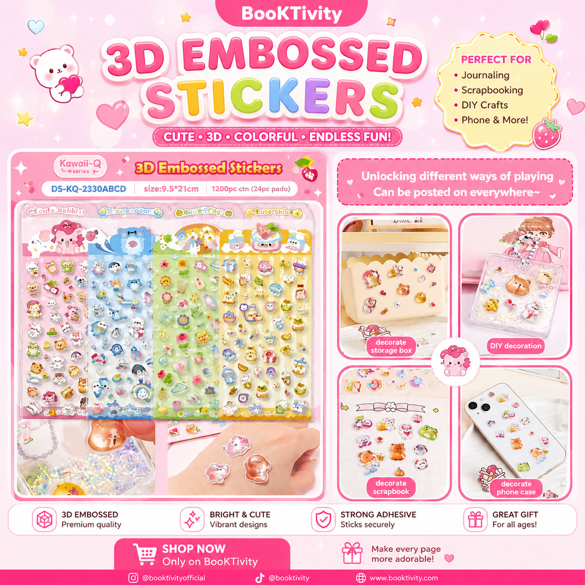 3D embossed Stickers One piece Random design. Waterproof.