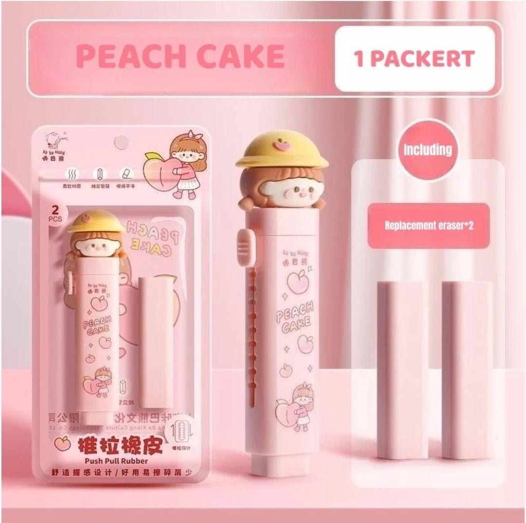 Peach Cake Push Pull Eraser, Lightweight Retractable Eraser Stationery for Office & School, Pink