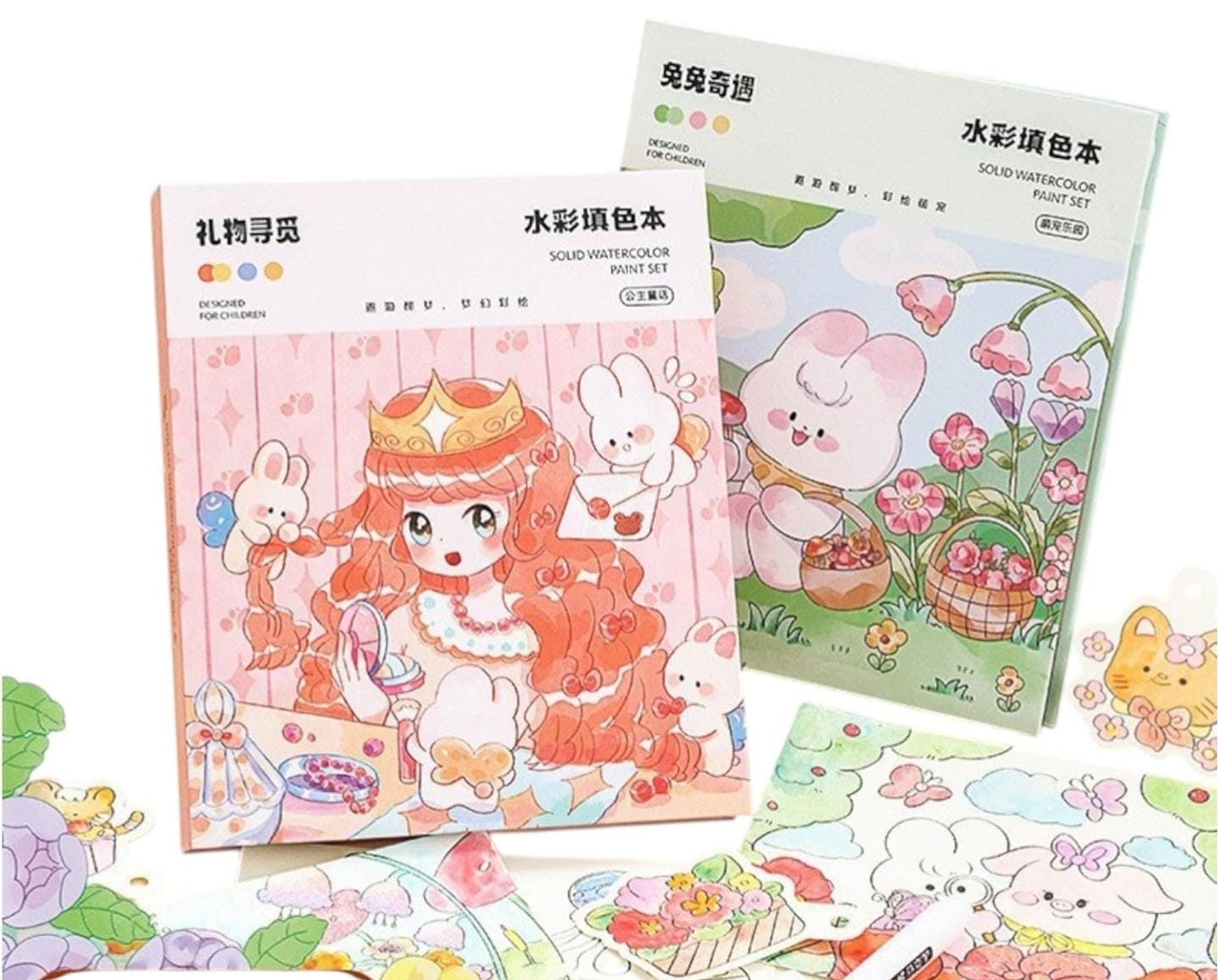 Watercolor Painting Book Set – DIY Graffiti Coloring Note-Book with Watercolor Gouache Brush, Creative Cartoon Coloring Book, Dip Water to Paint Painting Set for Kids, Boys, Girls, Childrens (Princess)