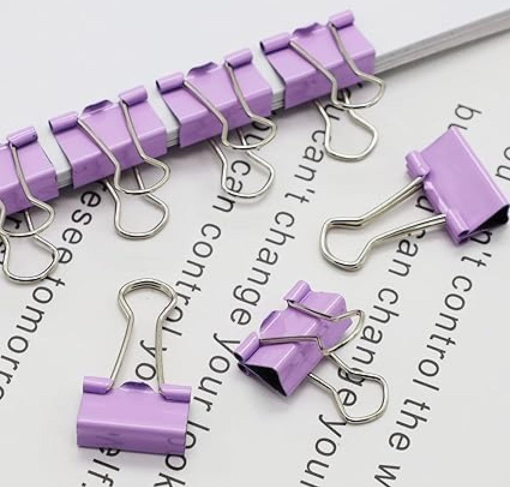 Binder Clips, Push Pins, Paper Clips Combo Set | Large & Small Stationery Kit for Office, School & Home Supplies (Purple)