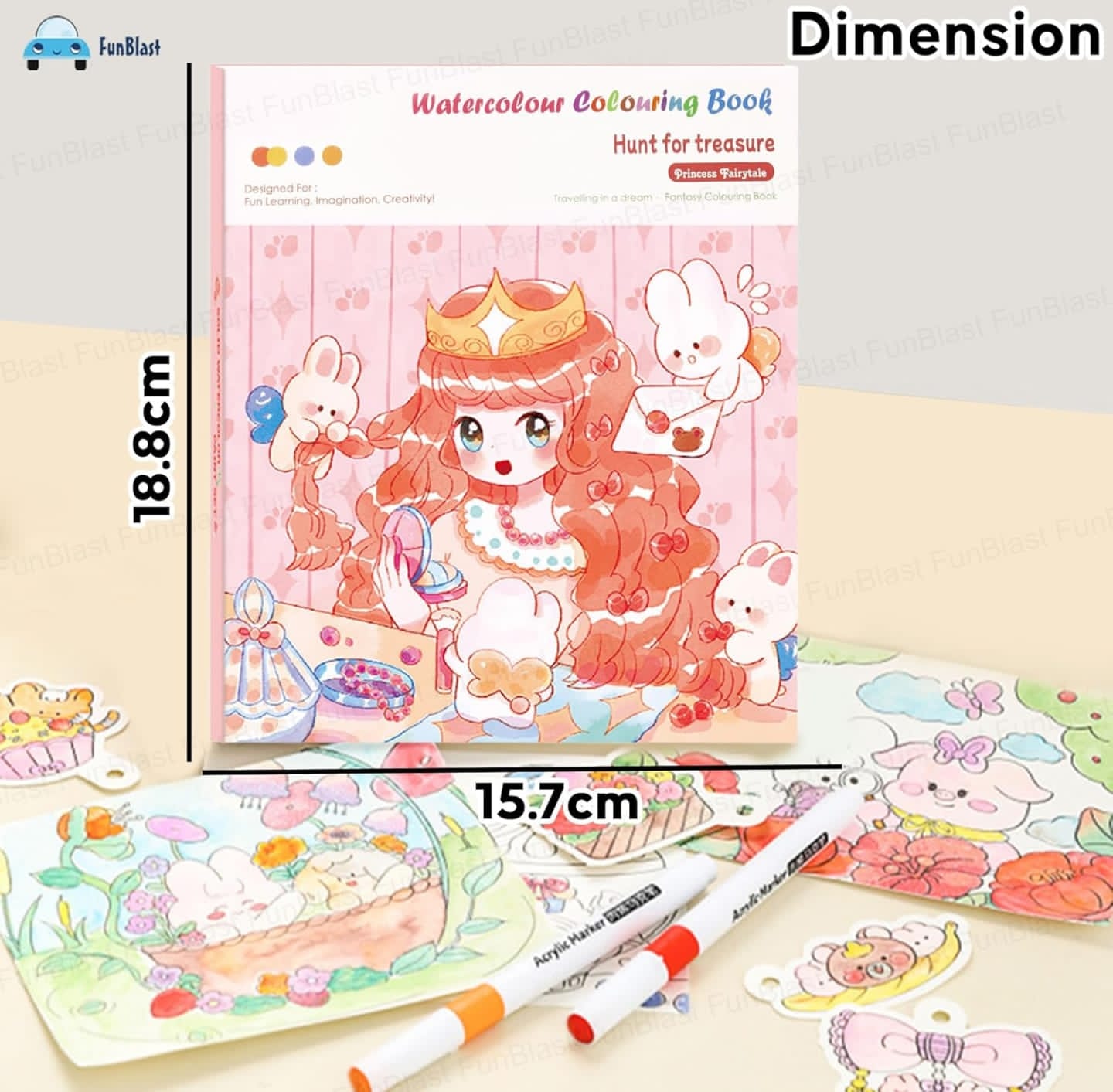 Watercolor Painting Book Set – DIY Graffiti Coloring Note-Book with Watercolor Gouache Brush, Creative Cartoon Coloring Book, Dip Water to Paint Painting Set for Kids, Boys, Girls, Childrens (Princess)