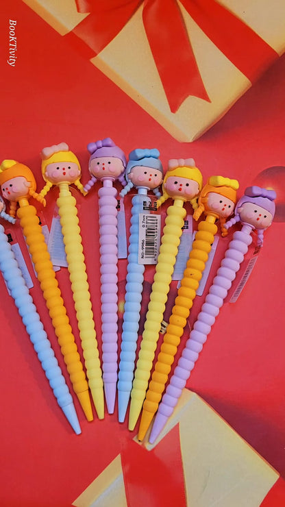 Push back lead Pencils with girl toppers. Sharpner less pencils. Kawaii imported Japanese stationery.