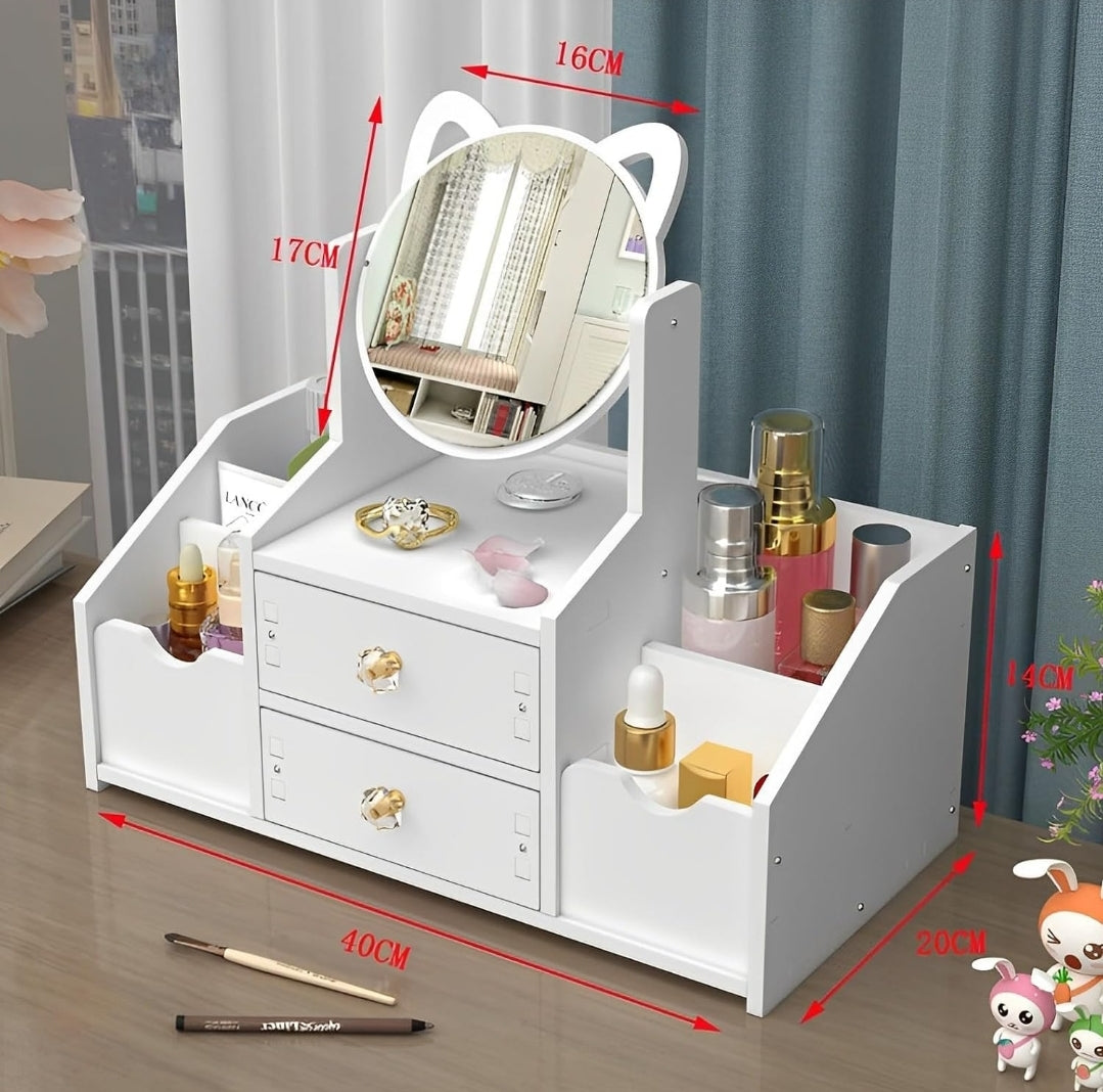 Beauty storage table organiser with a mirror big size.