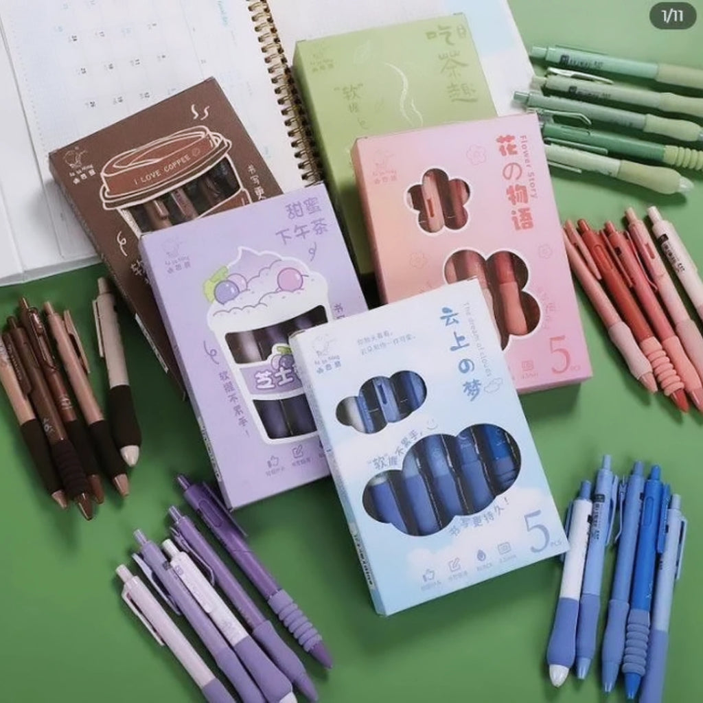 Japanese kawaii soft grip black gel pen gift set 5pc in one set